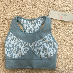 BRAND NEW WITH TAGS NWT SWEATY BETTY SIZE S BLUE LEOPARD SPORTS BRA NO PADS